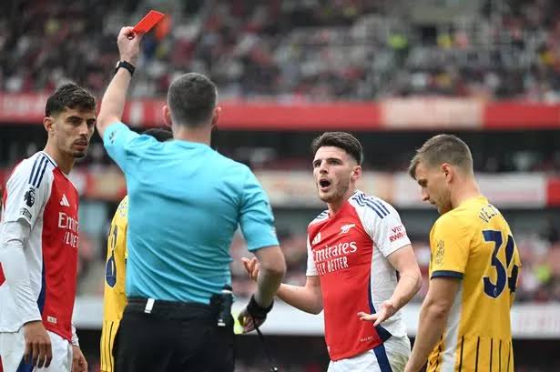 ‘That’s Declan Rice’s issue’ – New VAR audio released from Arsenal vs Brighton red card controversy